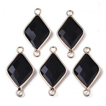 Natural Black Stone Links Connectors, with Edge Light Gold Plated Brass Findings, Faceted, Rhombus, 29~30x15x4mm, Hole: 2.5mm