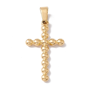 Ion Plating(IP) 304 Stainless Steel Pendants, Cross Charms, Golden, 33x18x3mm, Hole: 4x7.5mm