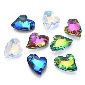 Electroplated Glass Pendants, Silver Plated Bottom, Faceted, Heart, Mixed Color, 17x14x5mm, Hole: 1.2mm, about 24pcs/board, 5board/box