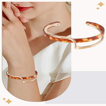 1Pc Brass Resin Cuff Bracelets for Women, Saddle Brown, 1/4 ~7/8 inch(0.7~2.3cm), Inner Diameter: 1-5/8~2-3/8 inch(4.1~6.05cm)