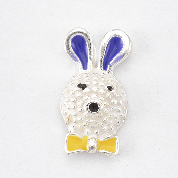 Bunny Alloy Enamel Cabochons, Nail Art Decoration Accessories, Rabbit Head with Bowknot, Platinum, Colorful, 12.5x7x3mm