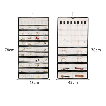48-Pocket Rectangle Foldable Non-woven Fabric Jewelry Roll, Wall-Mounted Jewelry Hanging Organizers for Pendants, Earrings, Rings, Bracelets Storage, White, 78x43cm