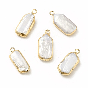 Baroque Natural Keshi Pearl Pendants, Nuggets Charms, with Brass Loops, Light Gold, 20~23x8~10x5~6mm, Hole: 1.6mm
