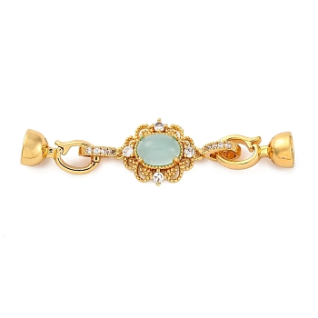 Brass Micro Pave Clear Cubic Zirconia Fold Over Clasps, with Lampwork, Flower, Real 18K Gold Plated, 55mm