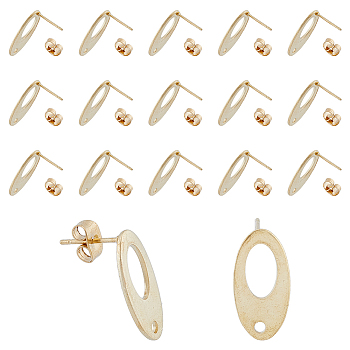 50Pcs 304 Stainless Steel Stud Earring Findings, with 50Pcs Ear Nuts, Oval, Golden, 18.5x9.5mm, Hole: 1.5mm, Pin: 0.7mm