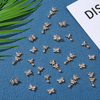 8 Pieces Butterfly Cubic Zirconia Charm Pendant Insect Charm Brass Micro Pave Cubic Zirconia Pendants for Jewelry Necklace Bracelet Making Crafts, Golden, 11x15mm, Hole: 1.5mm