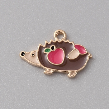 Thanksgiving Day Alloy Enamel Pendants, Light Gold, Hedgehog, 13.5x20x1.6mm, Hole: 1.8mm