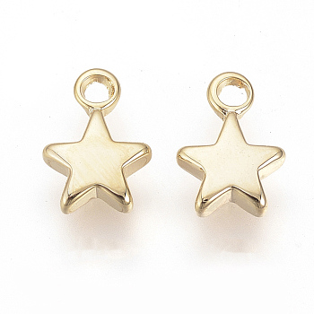 Brass Charms, Star, Nickel Free, Real Gold Plated, Real 18K Gold Plated, 10x7x2mm, Hole: 1.4mm