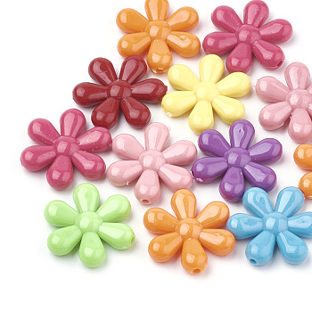 Opaque Acrylic Beads, Flower, Mixed Color, 23.5x21.5x5mm, Hole: 2mm, about 495pcs/500g