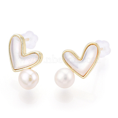 aretes de perlas y corazón de concha blanca natural(PEAR-N020-05P)-3