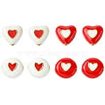 8Pcs 4 Styles Brass Enamel Beads, Round with Heart, Rack Plating, Cadmium Free & Lead Free, Long-Lasting Plated, Real 18K Gold Plated, Mixed Color, 11.5~12x12.5~13x5.5mm, Hole: 1.8mm, 2pcs/style(KK-CJ0002-93)