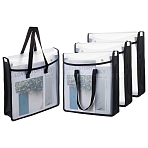 Translucent PP Book Storage Tote Bags with Polyester Handles, Rectangle, Black, 330x80x345mm(ABAG-WH0039-68A)