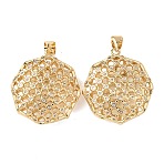 Brass Micro Pave Clear Cubic Zirconia Pendants, Long-Lasting Plated, Hollow Flat Round Charms, Real 18K Gold Plated, 25.5x23x8.5mm, Hole: 4x3.5mm(KK-B184-01G-01)