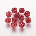 Polymer Clay Rhinestone Beads, Grade A, Round, Pave Disco Ball Beads, Light Siam, 10x9.5mm, Hole: 1.5~1.8mm(RB-K050-10mm-C22)