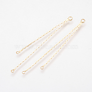 Brass Chain Links, Chandelier Component Links, 3 Loop Connectors, Nickel Free, Real 18K Gold Plated, 54x3x1mm, Hole: 1.5mm(KK-Q735-169G)