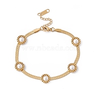 Plastic Pearl Flower Beaded Herringbone Chan Bracelet, Ion Plating(IP) 304 Stainless Steel Jewelry for Women, Golden, 7-1/4 inch(18.5cm)(BJEW-G656-04G)