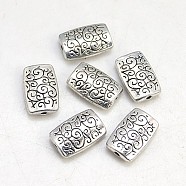 Tibetan Style Alloy Beads, Cadmium Free & Nickel Free & Lead Free, Rectangle, Antique Silver, 15x10x4mm, Hole: 1mm(TIBEB-AB4985Y-NF)