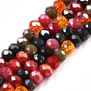 Glass Beads Strands, AB Color Plated, Faceted, Rondelle, FireBrick, 3.5x3mm, Hole: 0.8mm, about 132~140pcs/strand, 14.80 inch~15.16 inch(37.6cm~38.5cm)(GLAA-T006-16A)
