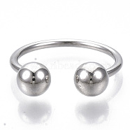 Alloy Cuff Rings, Open Rings, with Round Immovable Beads, Platinum, US Size 6(16.5mm)(RJEW-T009-08P)