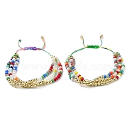 Round Brass and Faceted Glass Braided Bead Bracelet, Multi-strand Bracelets, Colorful, Inner Diameter: 2-3/4~4-3/4 inch(7~12cm) (BJEW-C052-06)