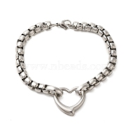 202 Stainless Steel Chain Bracelet, with 304 Stainless Steel Charm for Women, Stainless Steel Color, 9-1/2 inch(24cm)(STAS-A100-15P)