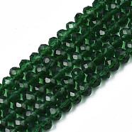 Glass Beads Strands, Faceted, Rondelle, Dark Green, 2.9~3.3x2mm, Hole: 0.8mm, about 145~150pcs/strand, 34~35cm(EGLA-A034-T2mm-D24)