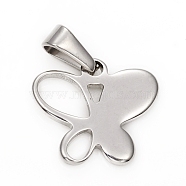304 Stainless Steel Pendants, Butterfly, Stainless Steel Color, 16.5x18.5x1.5mm, Hole: 3.5x6.5mm(STAS-I136-20P)
