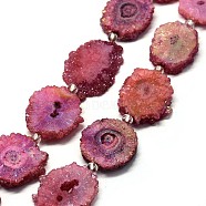 Natural Druzy Quartz Crystal Beads Strands, Solar Quartz, Dyed, Nuggets, Medium Violet Red, 14~22x13~20x4~6mm, Hole: 1.5~2mm, about 9~12pcs/strand, 7.7~7.9 inch(19.5~20cm)(G-F582-A14)
