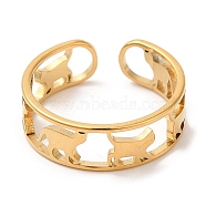 Ion Plating(IP) 304 Stainless Steel Cat Open Cuff Ring for Women, Real 18K Gold Plated, Inner Diameter: 16.4mm(RJEW-M149-15G)