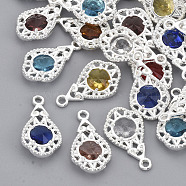 Faceted Glass Pendants, with Eco-Friendly Alloy Open Back Settings, Nickel Free, Teardrop, Mixed Color, Silver, 19.5x11x3.5mm, Hole: 1.6mm(GLAA-R205-A-01S-NF)