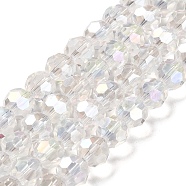 Transparent Glass Beads, 32 Facets, AB Color Plated, Round, Clear, 10x8.5~9mm, Hole: 1.6mm, about 67pcs/strand, 23.62''(60cm)(EGLA-A035-T10mm-B19)
