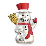 Christmas Theme Alloy Enamel Brooches, for Backpack Clothes, Snowman, Platinum, 43x31mm(JEWB-S022-05B-P)