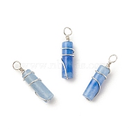 Natural Blue Aventurine Pendants, with Platinum Plated Eco-Friendly Brass Wire Wrapped, Column, 19.5~20x5~5.5mm, Hole: 2.4~2.7mm(PALLOY-JF01575-12)