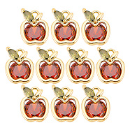 10Pcs Cubic Zirconia Charms, Real 18K Gold Plated, with Brass Findings, Apple, Red, Red, 9.5x7.5x4mm, Hole: 1mm(KK-BC0012-65)