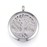 304 Stainless Steel Diffuser Locket Pendants, with Perfume Pad and Magnetic Clasps, Flat Round with Tree, Mixed Color, 36.5~37x30x6.5~7mm, Hole: 5mm(STAS-D157-03)