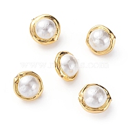 Natural Cultured Freshwater Pearl Beads, with Golden Plated Brass Edge, Round, Floral White, 17~20x14~15mm, Hole: 0.8mm(X-PEAR-G008-09E)