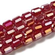 Electroplate Glass Beads Strands, Faceted, AB Color, Column, Dark Red, 4x6mm, Hole: 1mm, about 80pcs/strand, 18.11''(46cm)(EGLA-D031-01K)