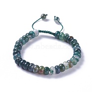 Adjustable Natural Moss Agate Braided Bead Bracelets, with Nylon Cord, 2 inch~2-1/2 inch(5.2~6.6cm)(BJEW-F369-A04)