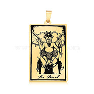 201 Stainless Steel Pendants, Laser Engraved Pattern, Tarot Card Pendants, Golden, The Devil  XV, 40x24x1mm, Hole: 8x4mm(STAS-S105-LA460-6)