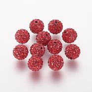 Polymer Clay Rhinestone Beads, Grade A, Round, Pave Disco Ball Beads, Light Siam, 10x9.5mm, Hole: 1.5mm(RB-K050-10mm-C22)