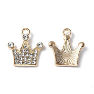 Alloy Crystal Rhinestone Pendants, Crown Charms, Cadmium Free & Lead Free, Light Gold, 17x15.5x2.5mm, Hole: 2mm(PALLOY-F288-01LG)
