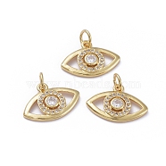 Brass Micro Pave Cubic Zirconia Pendants, with Jump Rings, Long-Lasting Plated, Eye, Clear, Golden, 12.5x18x2.5mm, Hole: 3.4mm(ZIRC-G163-28G)