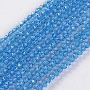 Glass Beads Strands, Faceted, Round, Deep Sky Blue, 2x2mm, Hole: 0.4mm, about 193~197pcs/strand, 14.17 inch~15.51 inch(36~39.4cm)(EGLA-E057-02B-09)