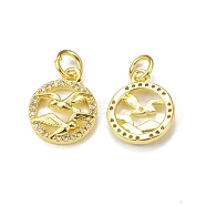 Brass Micro Pave Cubic Zirconia Bird Charms, with Jump Ring, Ring with Seagull Charm, Golden, 13x11x2mm, Hole: 3mm(KK-E068-VB014)