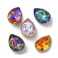 Glass Rhinestone Cabochons, Point Back & Back Plated, Faceted, Teardrop, Mixed Color, 14x10x5mm(RGLA-P036-05A-M)