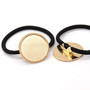 Zinc Alloy Cabochon Settings, Hair Ties Findings, Flat Round, Golden, Tray: 25mm, about 10pcs/bag(OHAR-PW0001-235G)