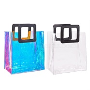 2 Colors PVC Laser Transparent Bag, Tote Bag, with PU Leather Handles, for Gift or Present Packaging, Rectangle, Black, Finished Product: 32x25x15cm, 1pc/color, 2pcs/set(ABAG-SZ0001-06B)