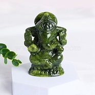 Ganesha Natural Jade Healing Figurines, Reiki Energy Stone Display Decorations, 70mm(PW-WG31949-06)