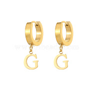 Titanium Steel Hoop Earrings, Initial Letter G Drop Earrings, Golden, 21.2x9.6mm(JG8891)