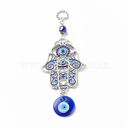 Glass Turkish Blue Evil Eye Pendant Decoration, with Alloy Hamsa Hand/Hand of Miriam Design Charm, for Home Wall Hanging Amulet Ornament, Antique Silver, 180mm, Hole: 13.5x10mm(HJEW-I008-06AS)